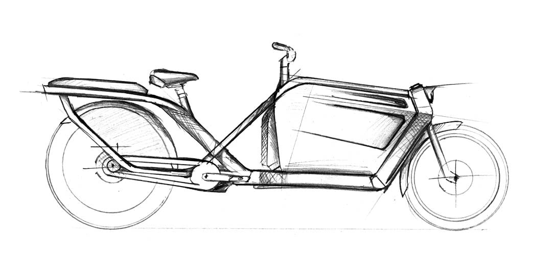 Esquisse du vélo cargo éléctrique "Le Formidable" de Galian